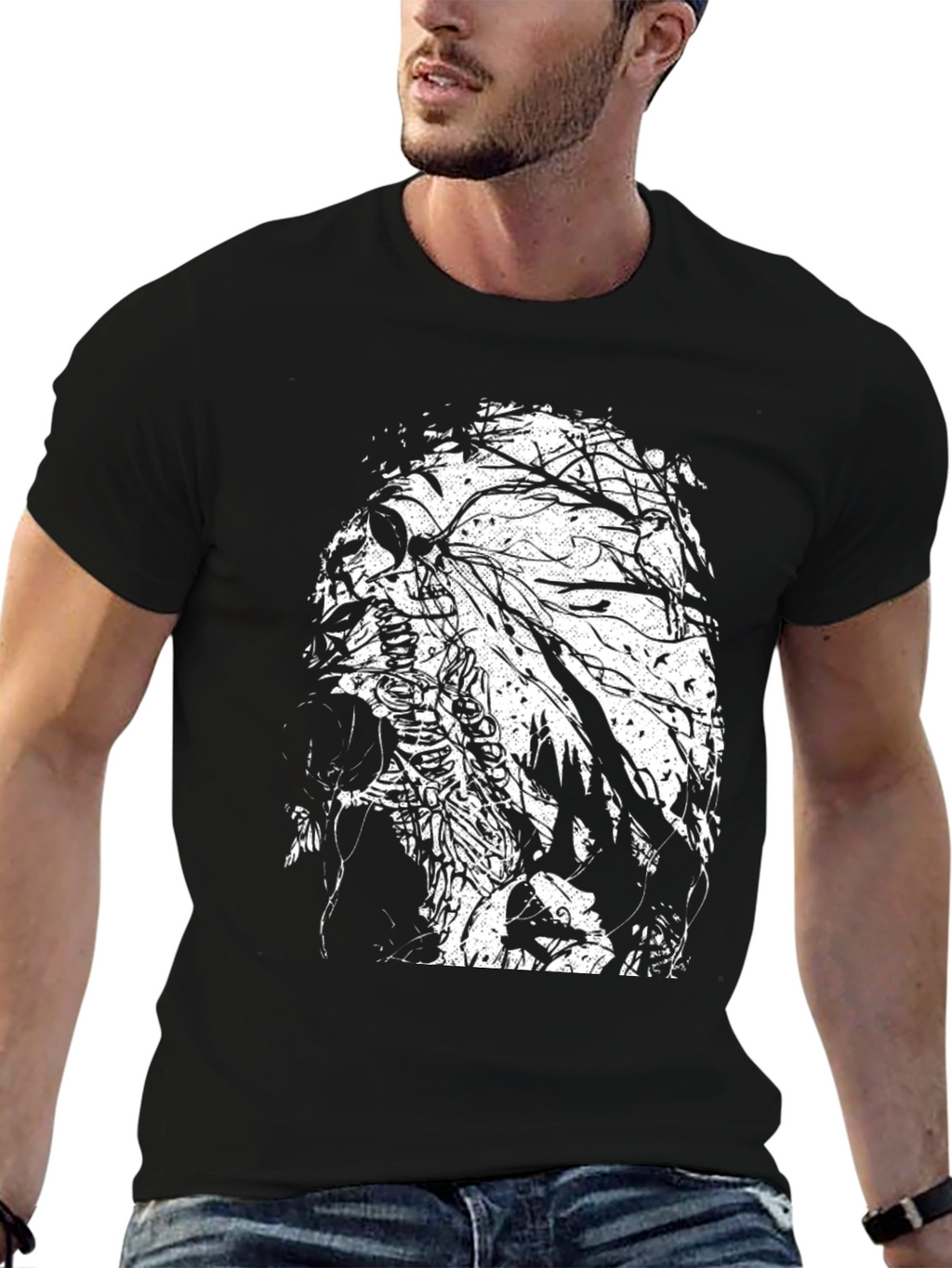 Skull & Tree Branch Graphic Black T-Shirt