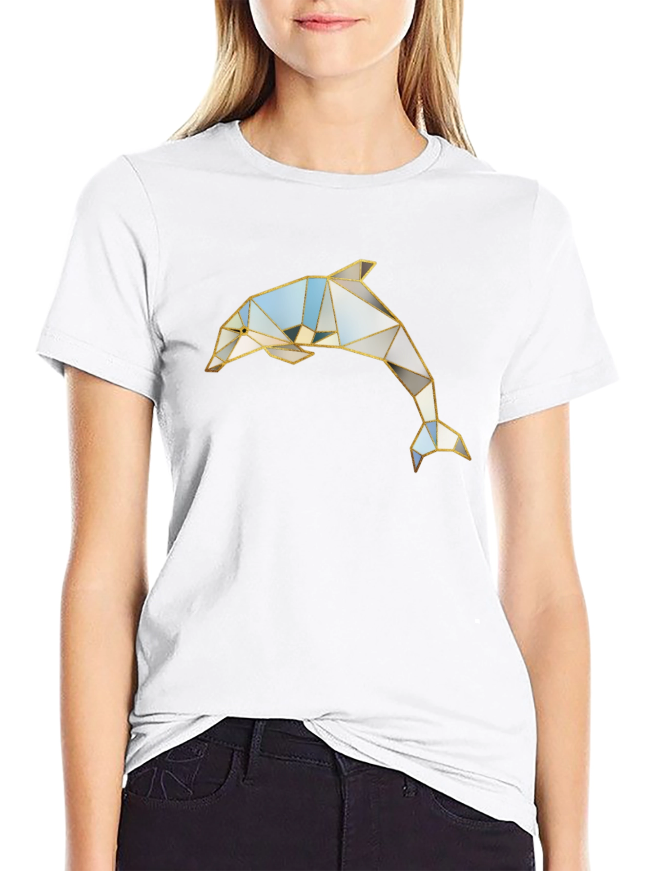 Geometric Dolphin Graphic Black T-Shirt