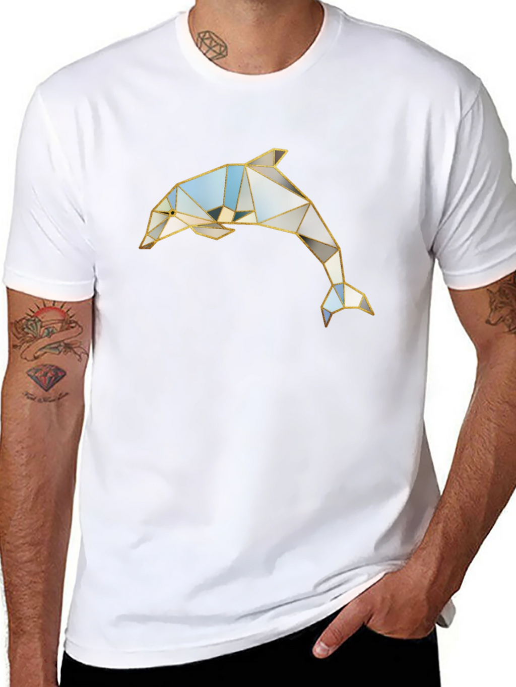 Geometric Dolphin Graphic Black T-Shirt