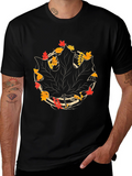 Autumn Leaf Graphic Tee - Black Cotton Casual Shirt