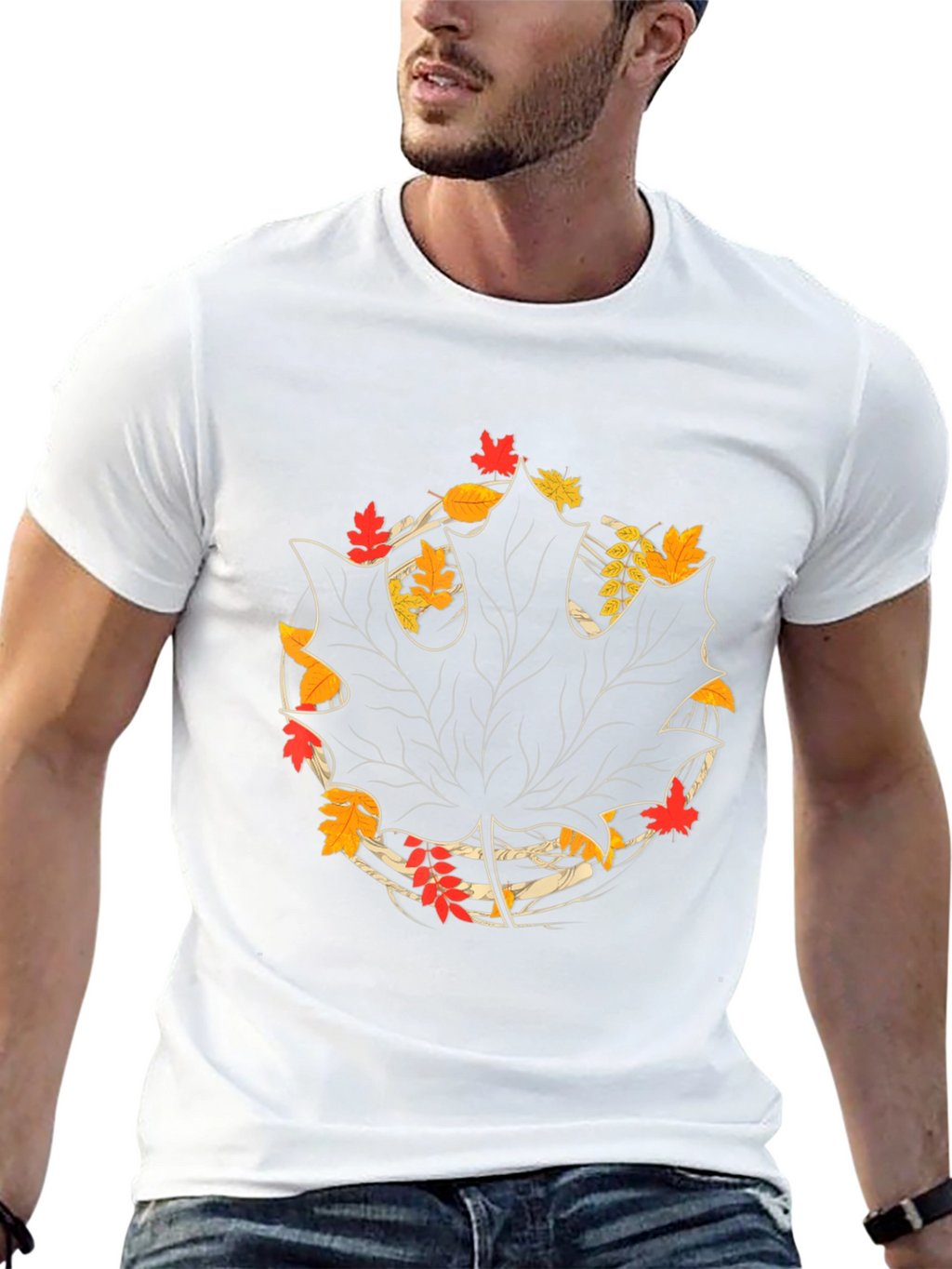 Autumn Leaf Graphic Tee - Black Cotton Casual Shirt