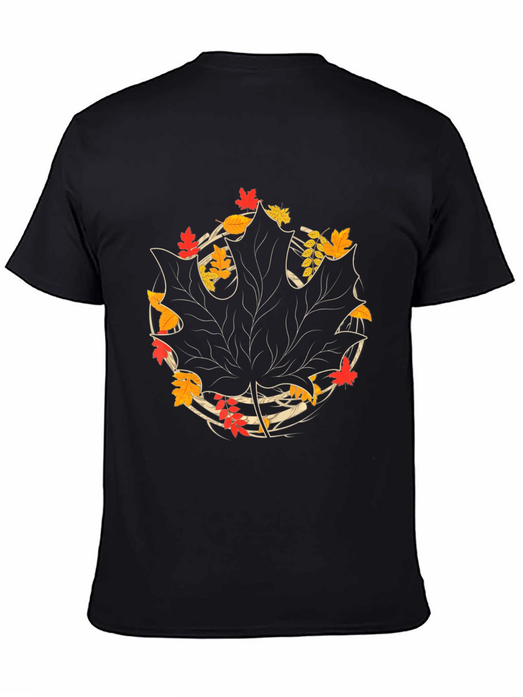 Autumn Leaf Graphic Tee - Black Cotton Casual Shirt
