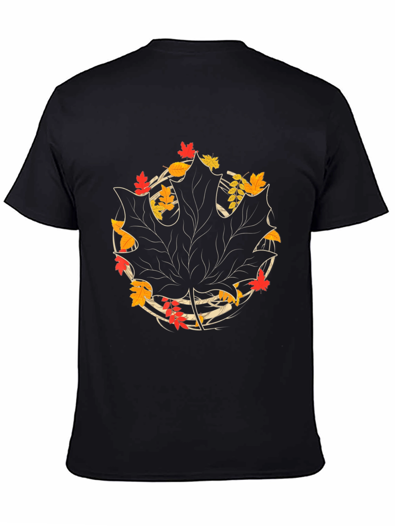 Autumn Leaf Graphic Tee - Black Cotton Casual Shirt