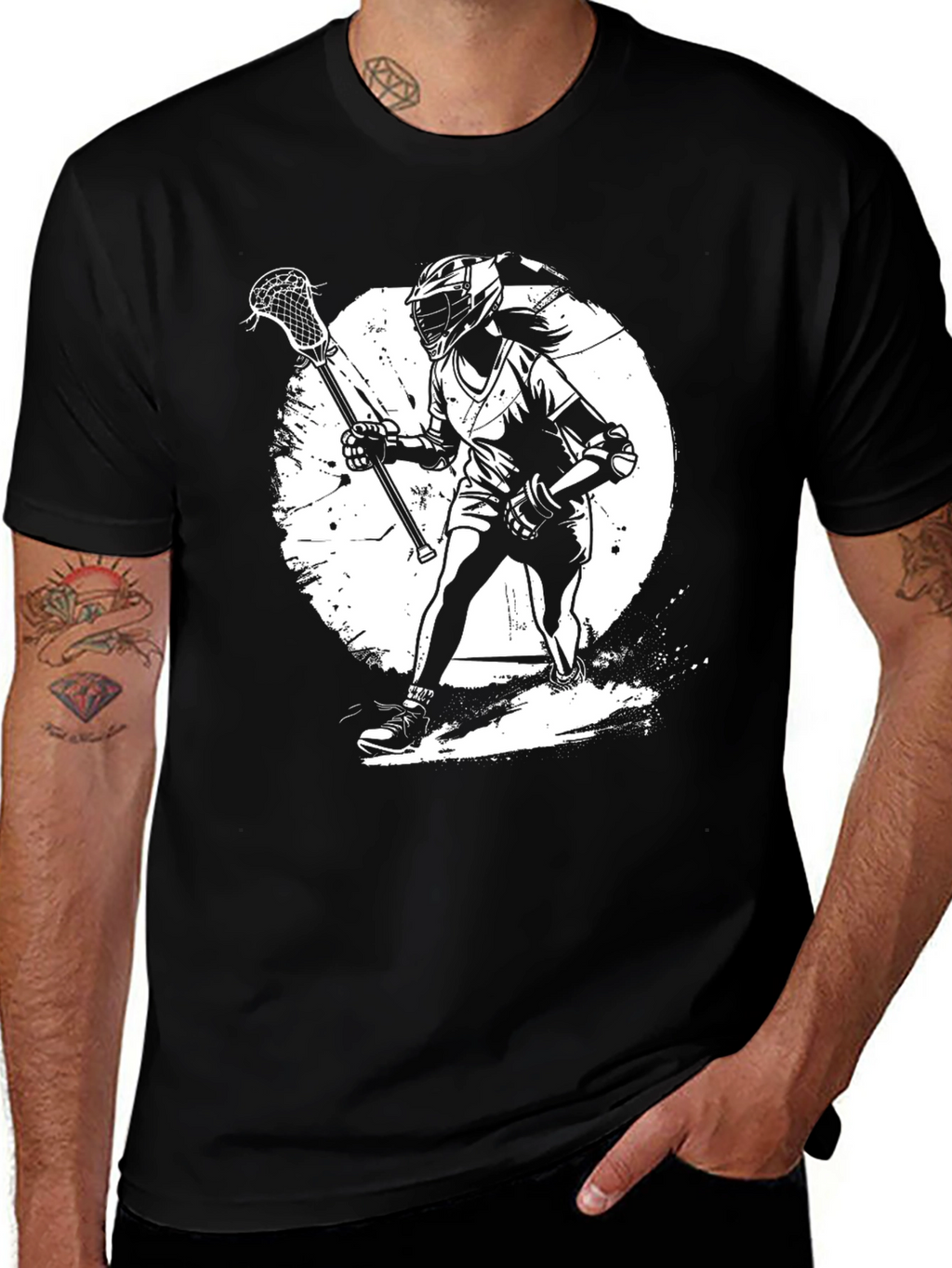 Lacrosse Player Graphic T-Shirt - Black