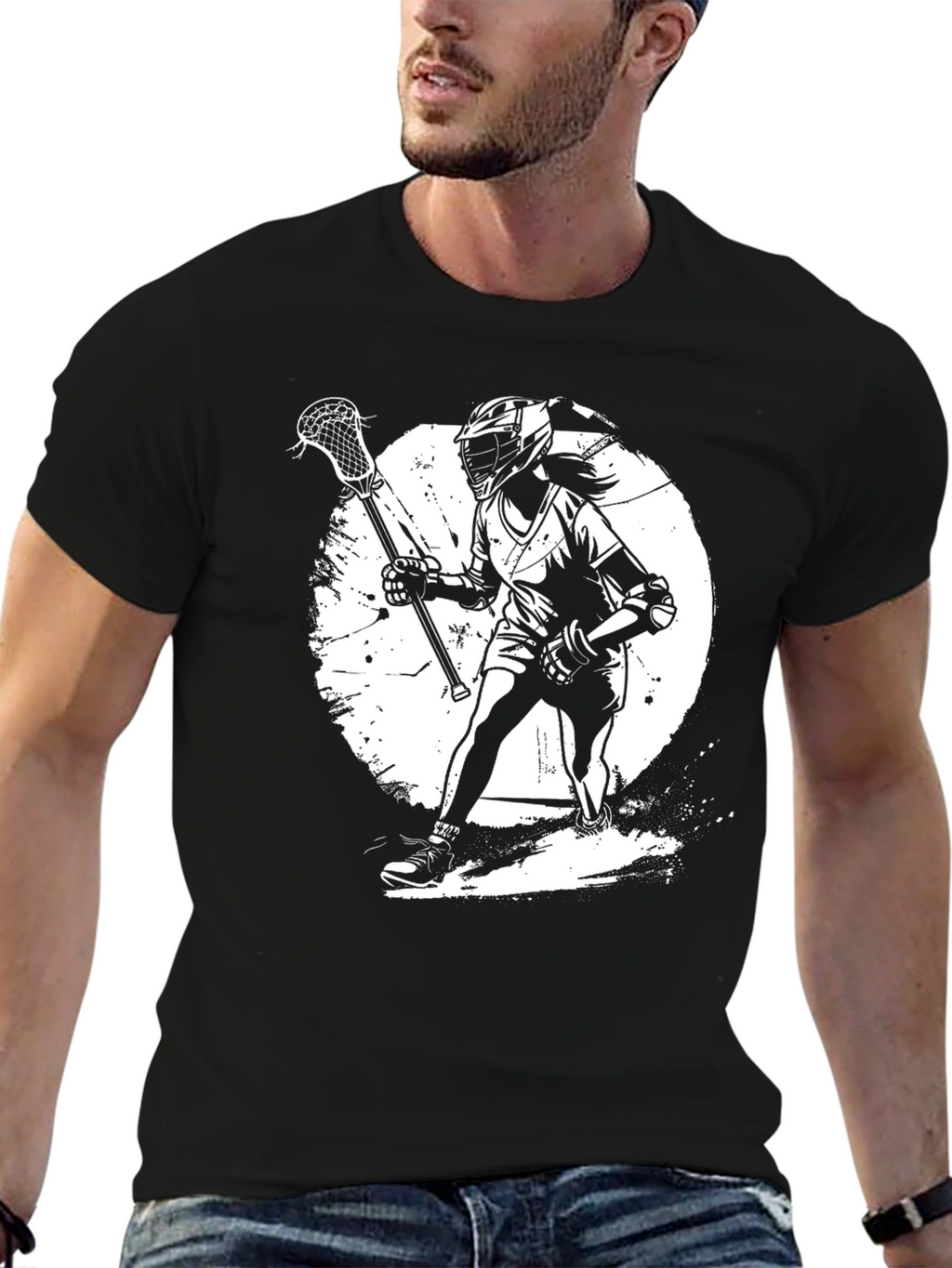 Lacrosse Player Graphic T-Shirt - Black