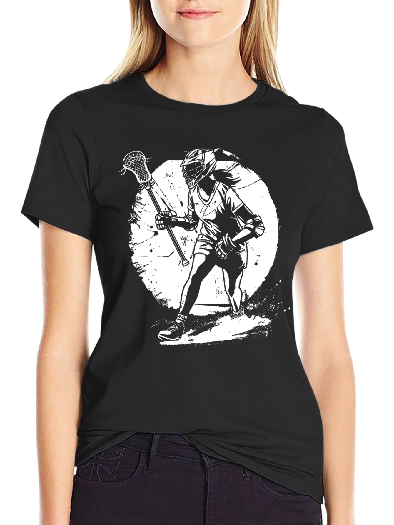 Lacrosse Player Graphic T-Shirt - Black