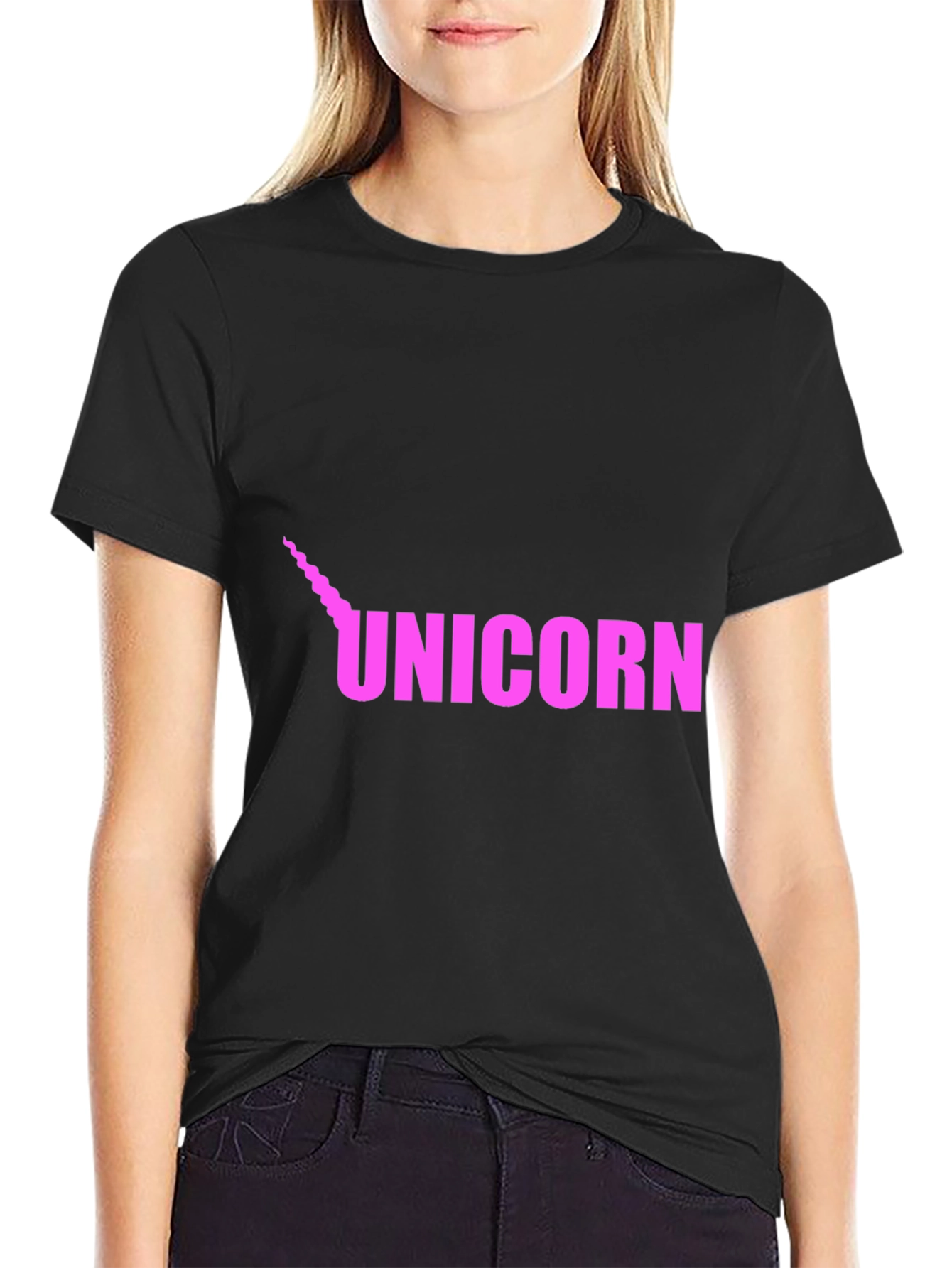 Unicorn Graphic Tee - Pink on Black