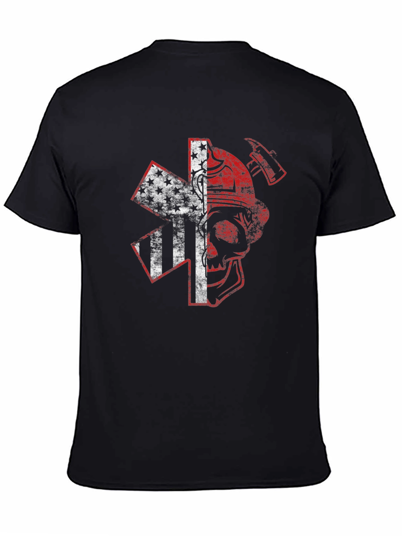 Firefighter Skull USA Flag Graphic T-Shirt