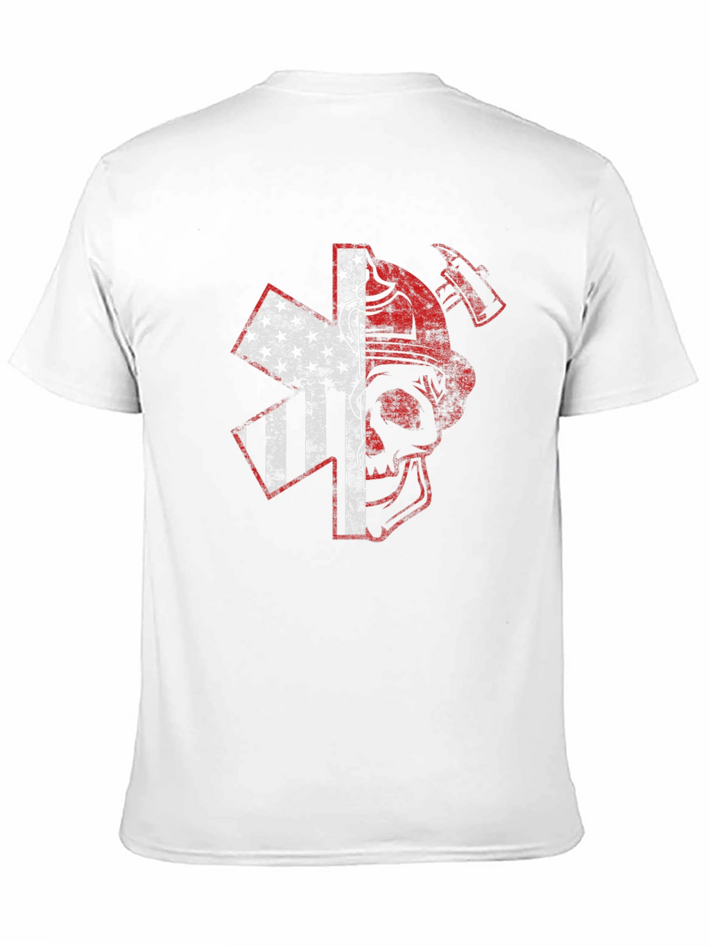 Firefighter Skull USA Flag Graphic T-Shirt