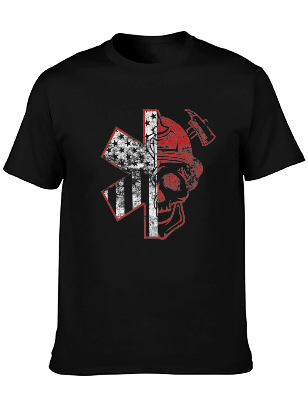 Firefighter Skull USA Flag Graphic T-Shirt