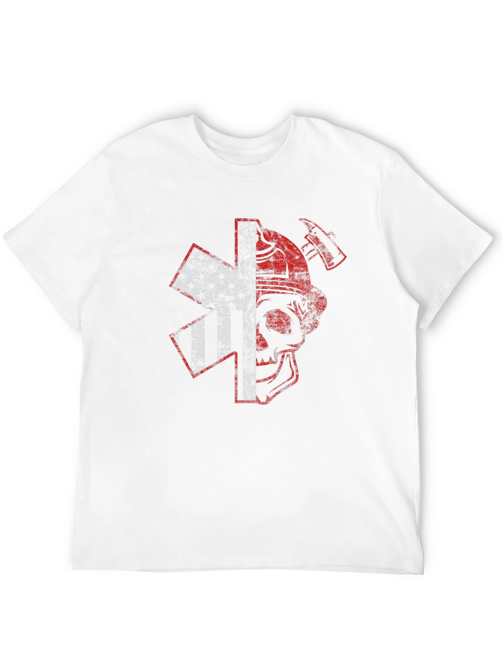 Firefighter Skull USA Flag Graphic T-Shirt