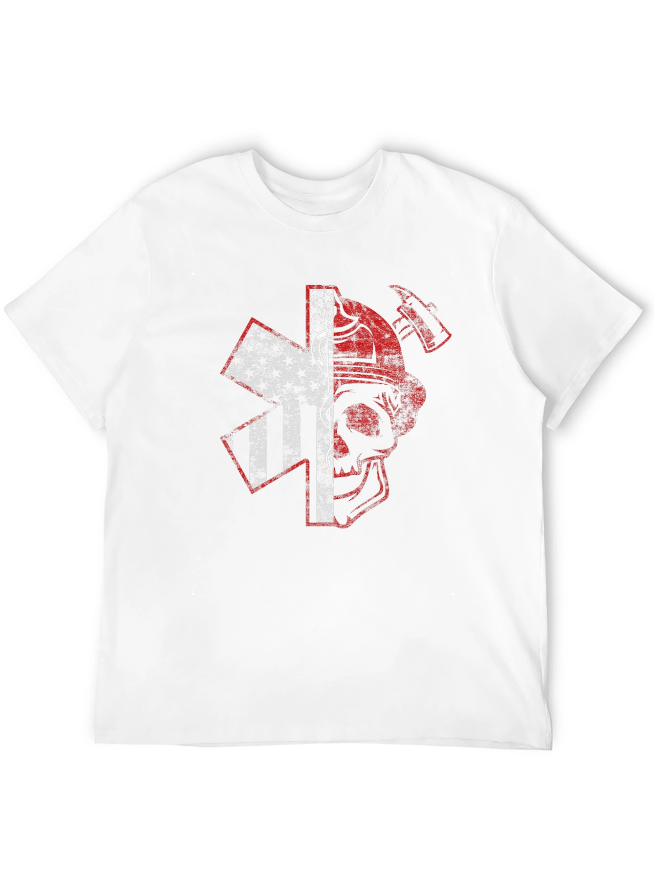 Firefighter Skull USA Flag Graphic T-Shirt