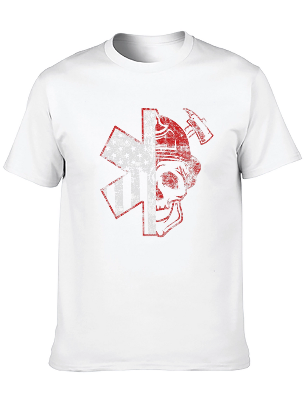 Firefighter Skull USA Flag Graphic T-Shirt