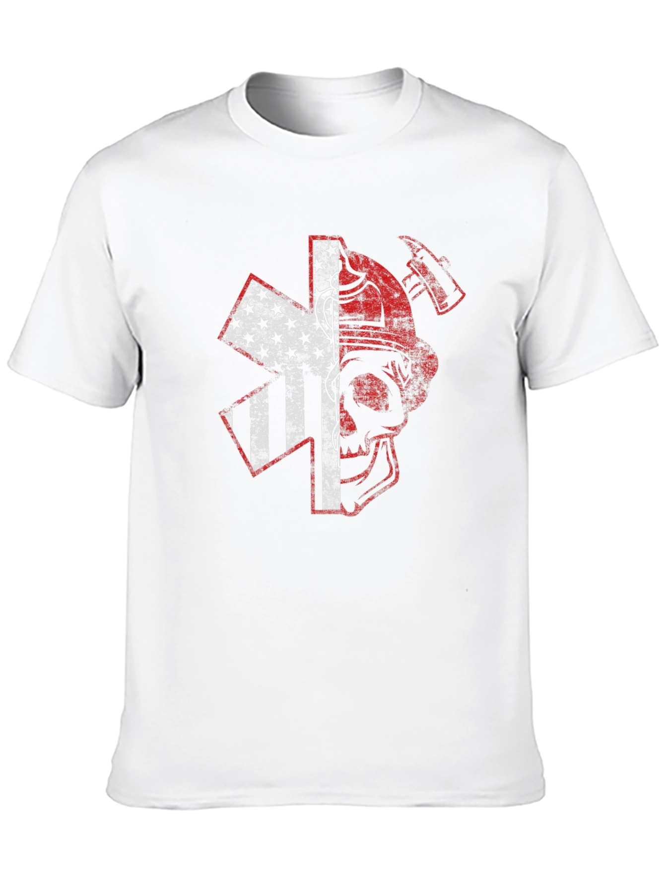 Firefighter Skull USA Flag Graphic T-Shirt