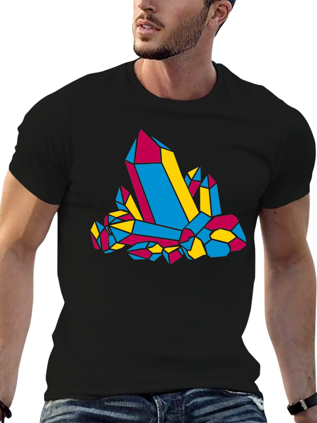 Geometric Crystal Graphic Tee - Black