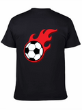 Flaming Soccer Ball Graphic Tee - Black Cotton