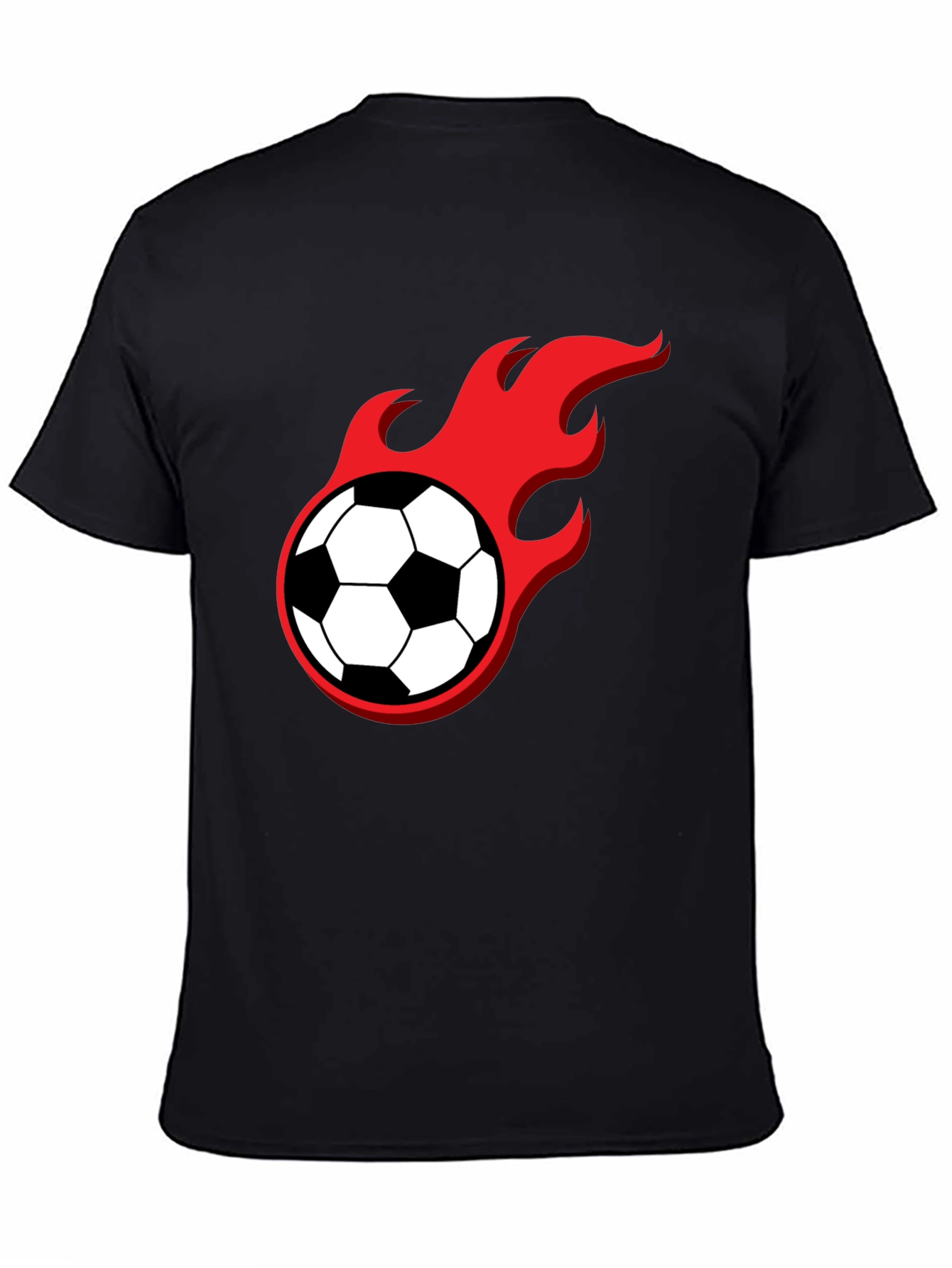 Flaming Soccer Ball Graphic Tee - Black Cotton