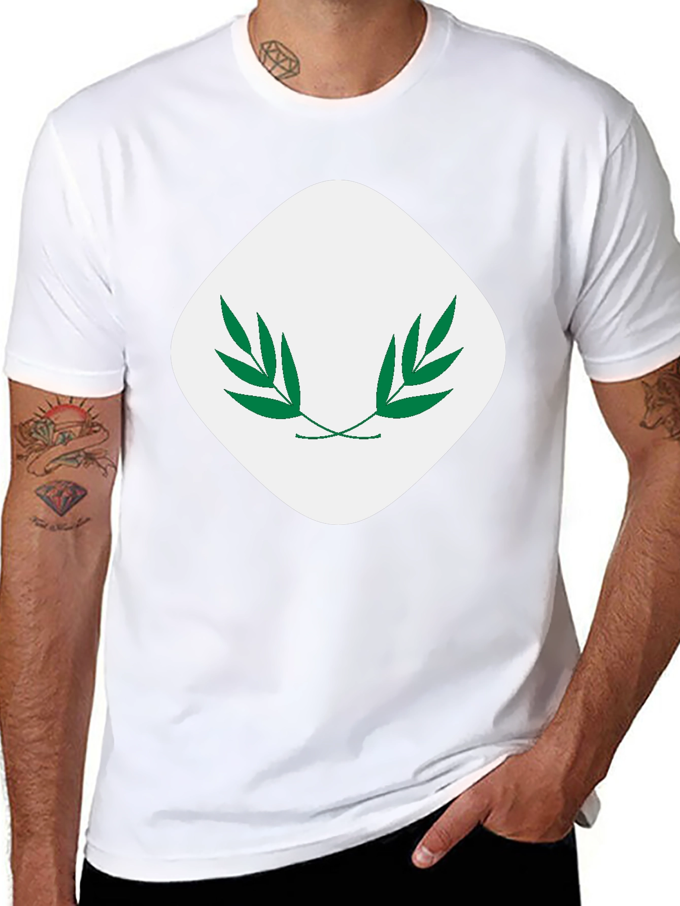Modern Black T-Shirt with Leaf Emblem