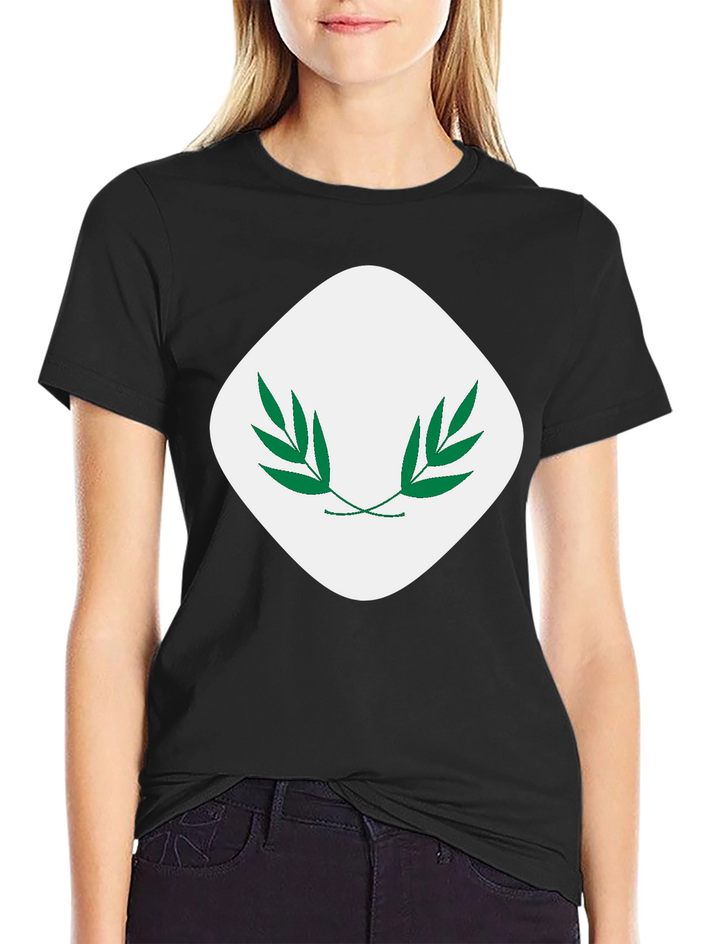 Modern Black T-Shirt with Leaf Emblem