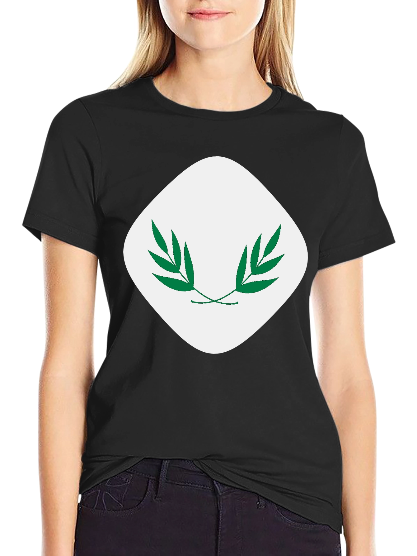 Modern Black T-Shirt with Leaf Emblem
