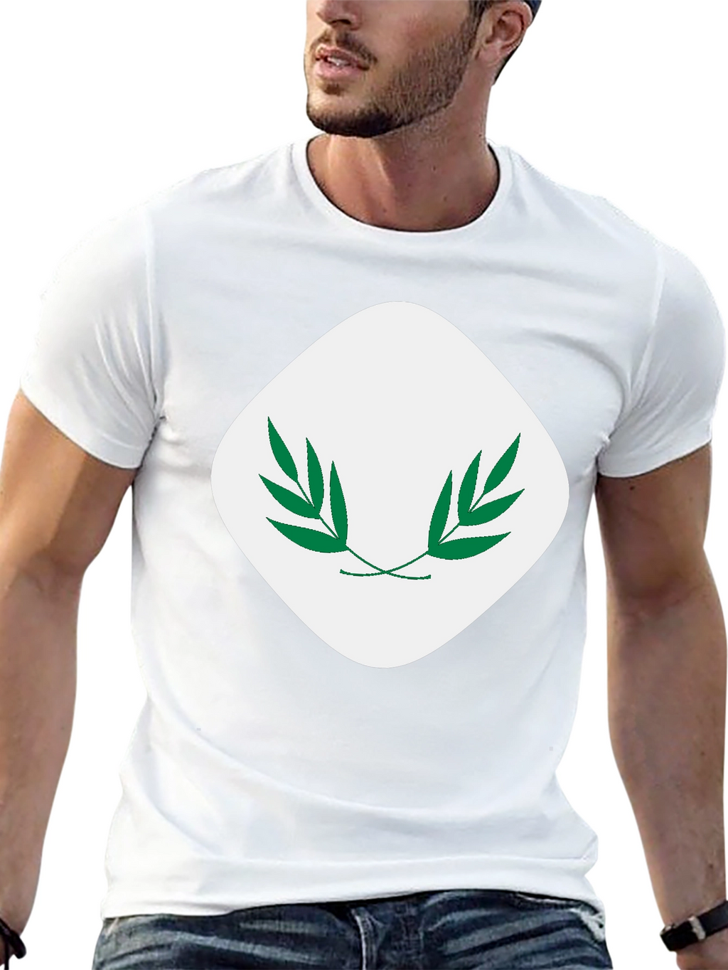 Modern Black T-Shirt with Leaf Emblem