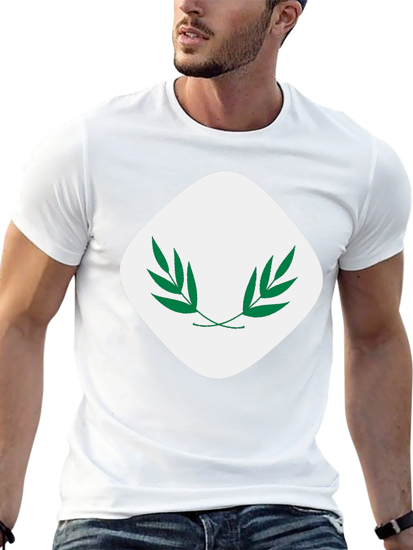 Modern Black T-Shirt with Leaf Emblem