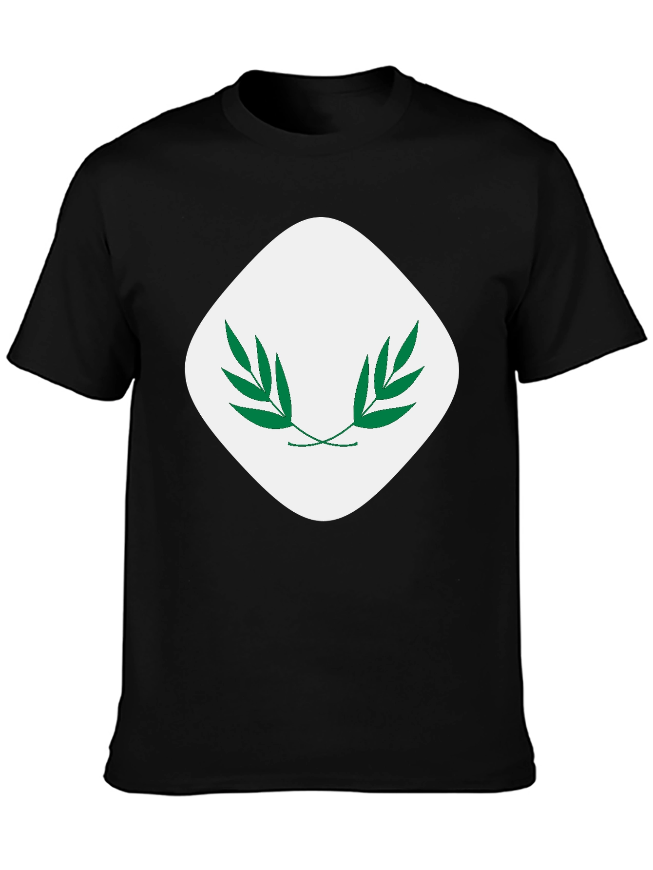 Modern Black T-Shirt with Leaf Emblem