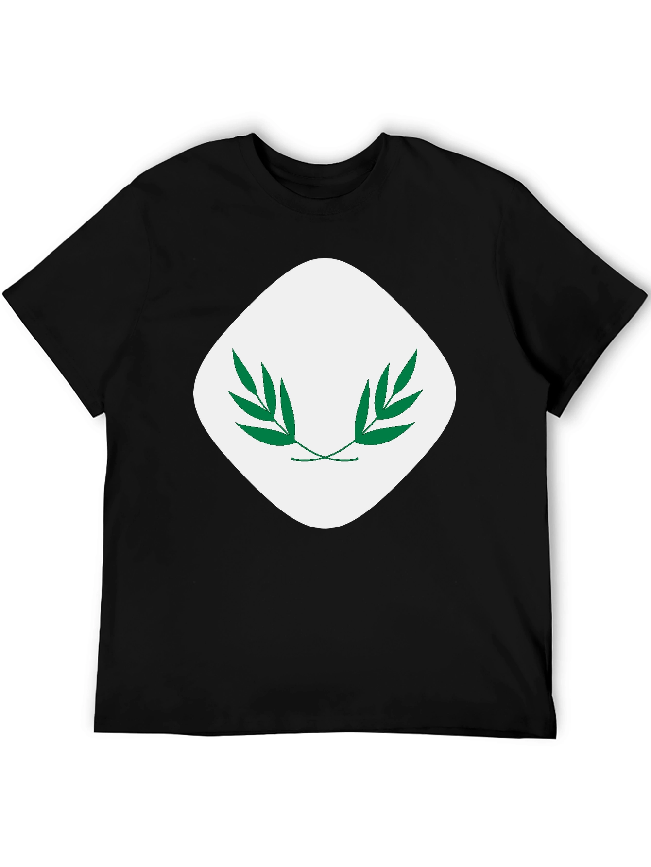 Modern Black T-Shirt with Leaf Emblem