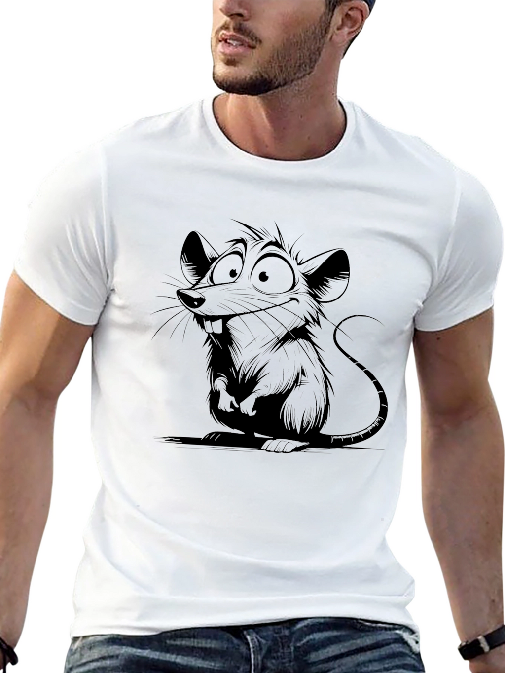 Cartoon Rat Graphic Tee - Black Cotton Comfort