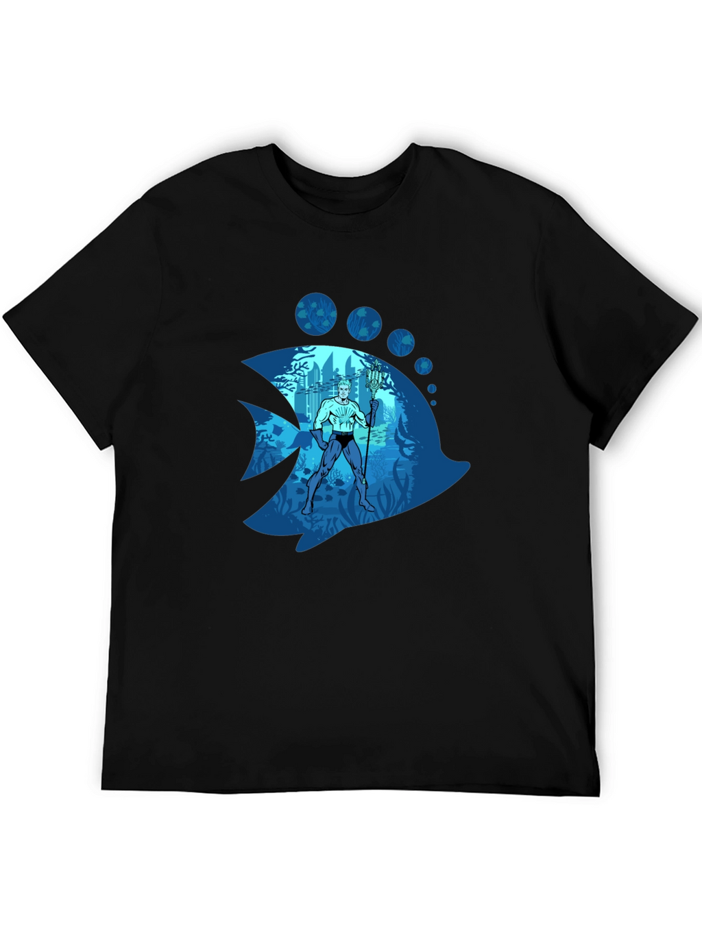 Aquaman Fish Graphic Tee - Black Cotton Blend