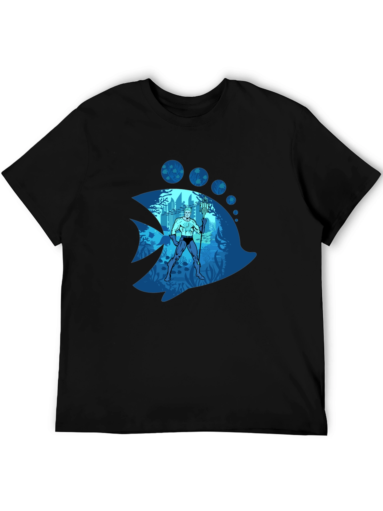 Aquaman Fish Graphic Tee - Black Cotton Blend