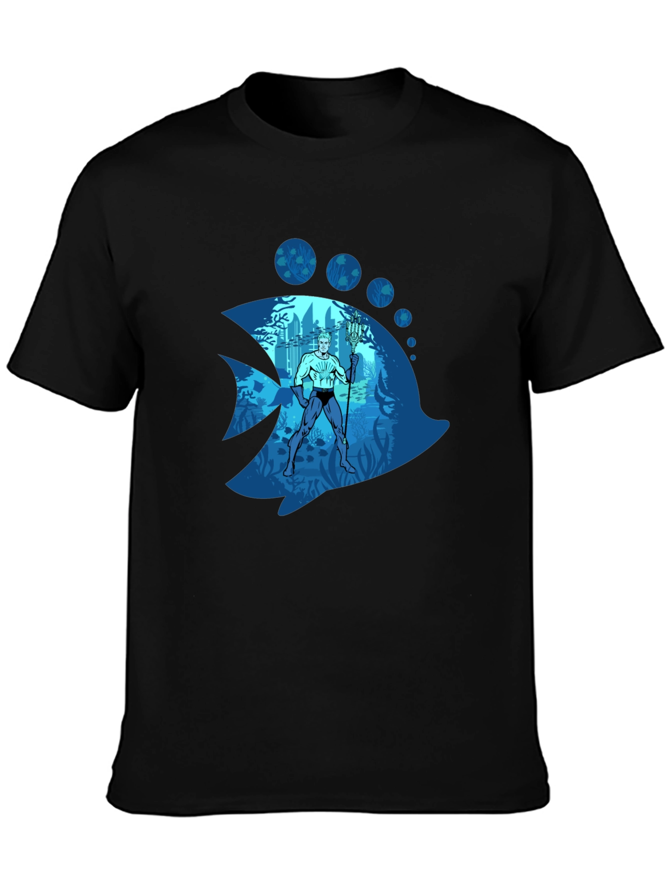 Aquaman Fish Graphic Tee - Black Cotton Blend