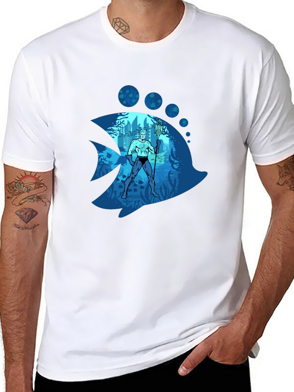 Aquaman Fish Graphic Tee - Black Cotton Blend