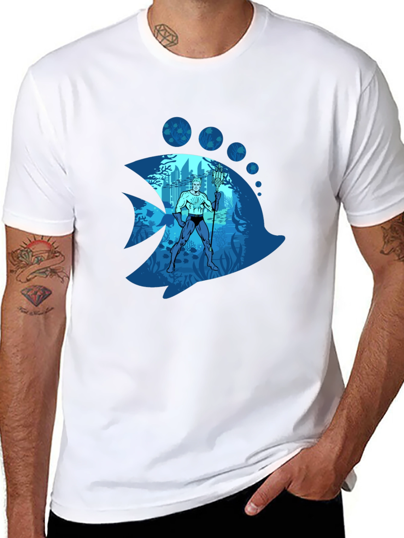 Aquaman Fish Graphic Tee - Black Cotton Blend
