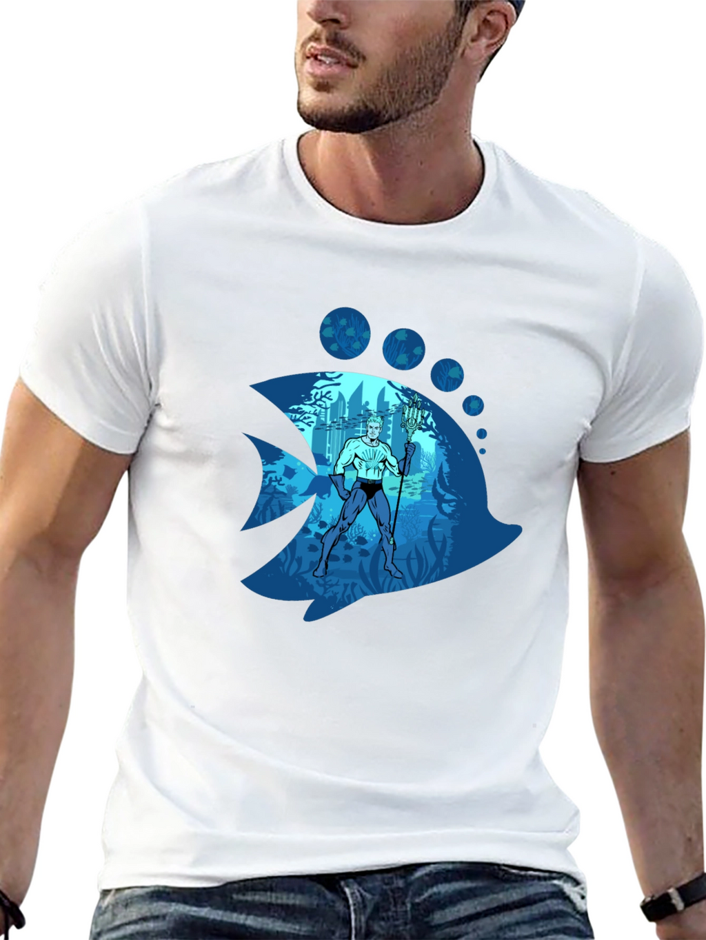 Aquaman Fish Graphic Tee - Black Cotton Blend