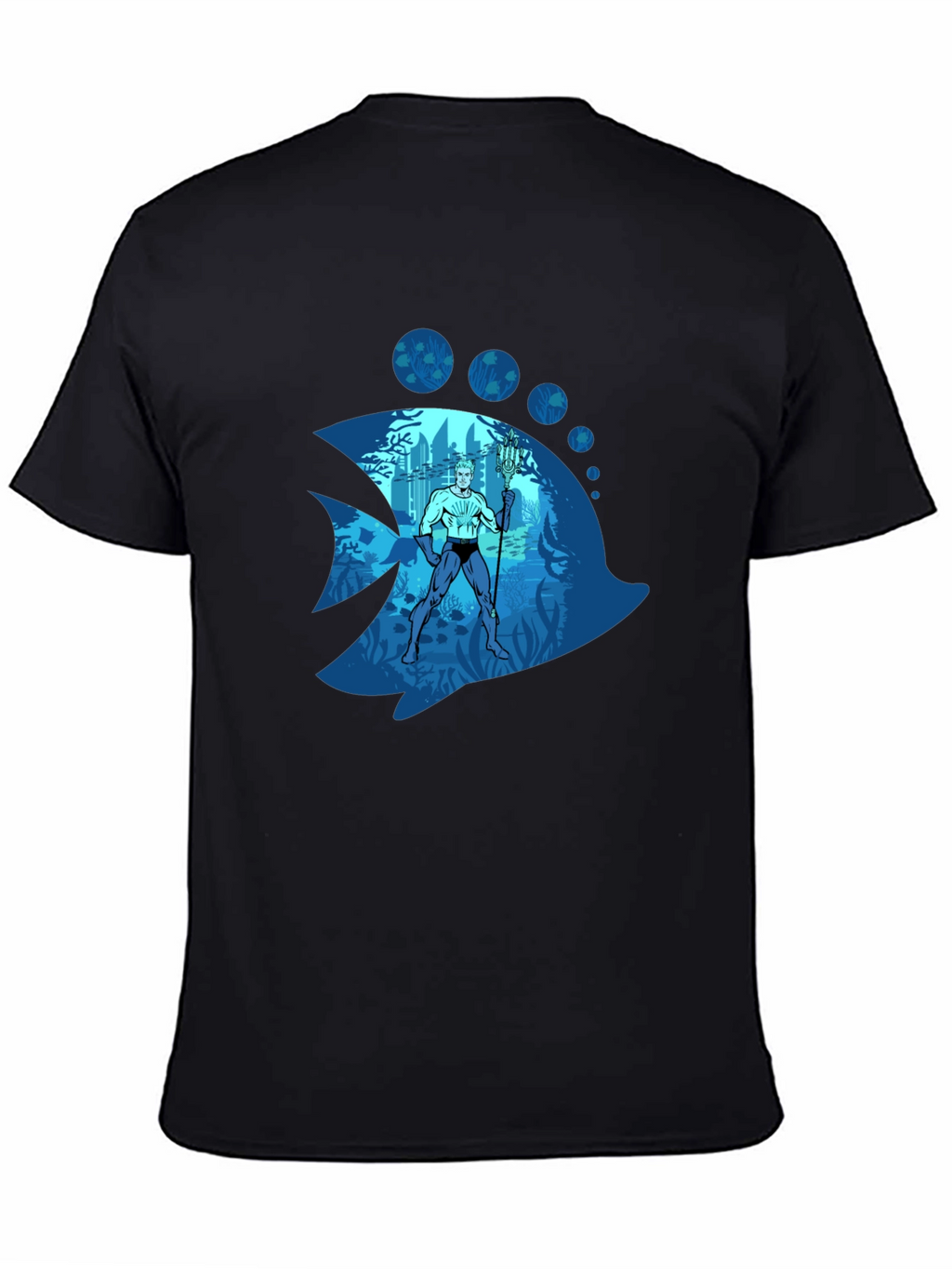 Aquaman Fish Graphic Tee - Black Cotton Blend