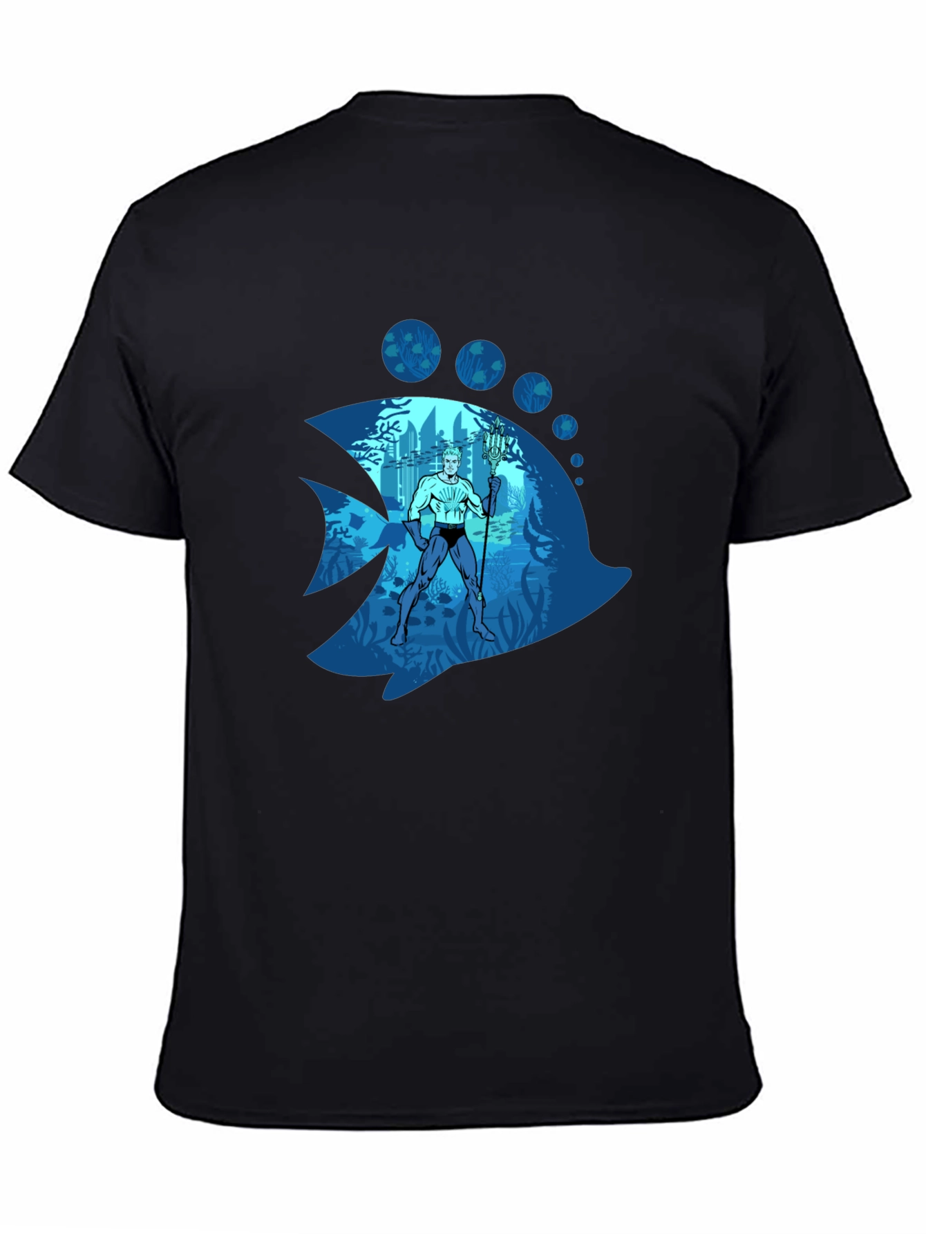 Aquaman Fish Graphic Tee - Black Cotton Blend