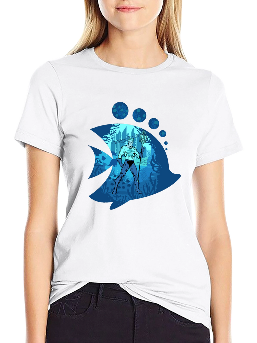 Aquaman Fish Graphic Tee - Black Cotton Blend