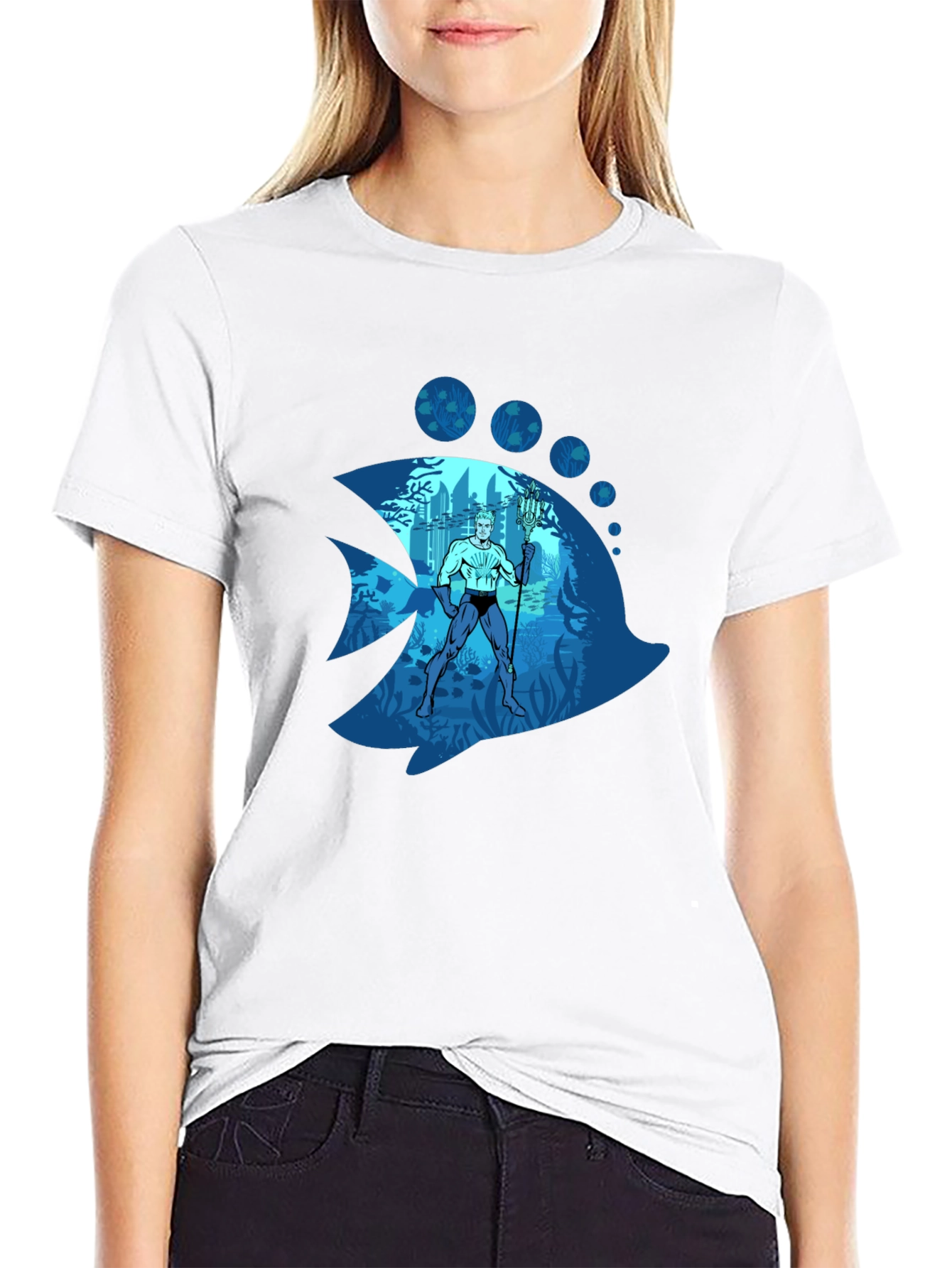 Aquaman Fish Graphic Tee - Black Cotton Blend