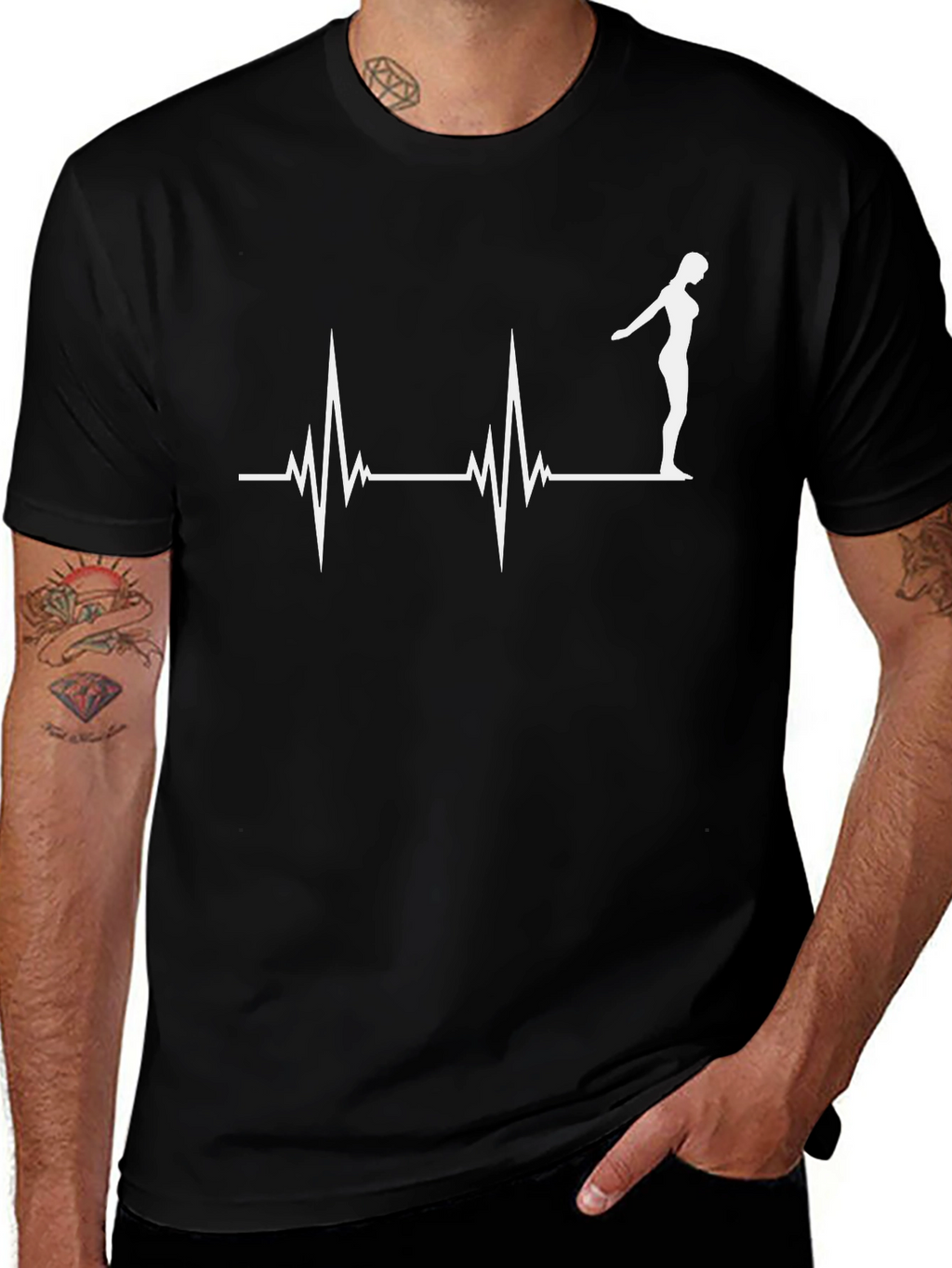 Diving Heartbeat T-Shirt - Black Cotton Tee