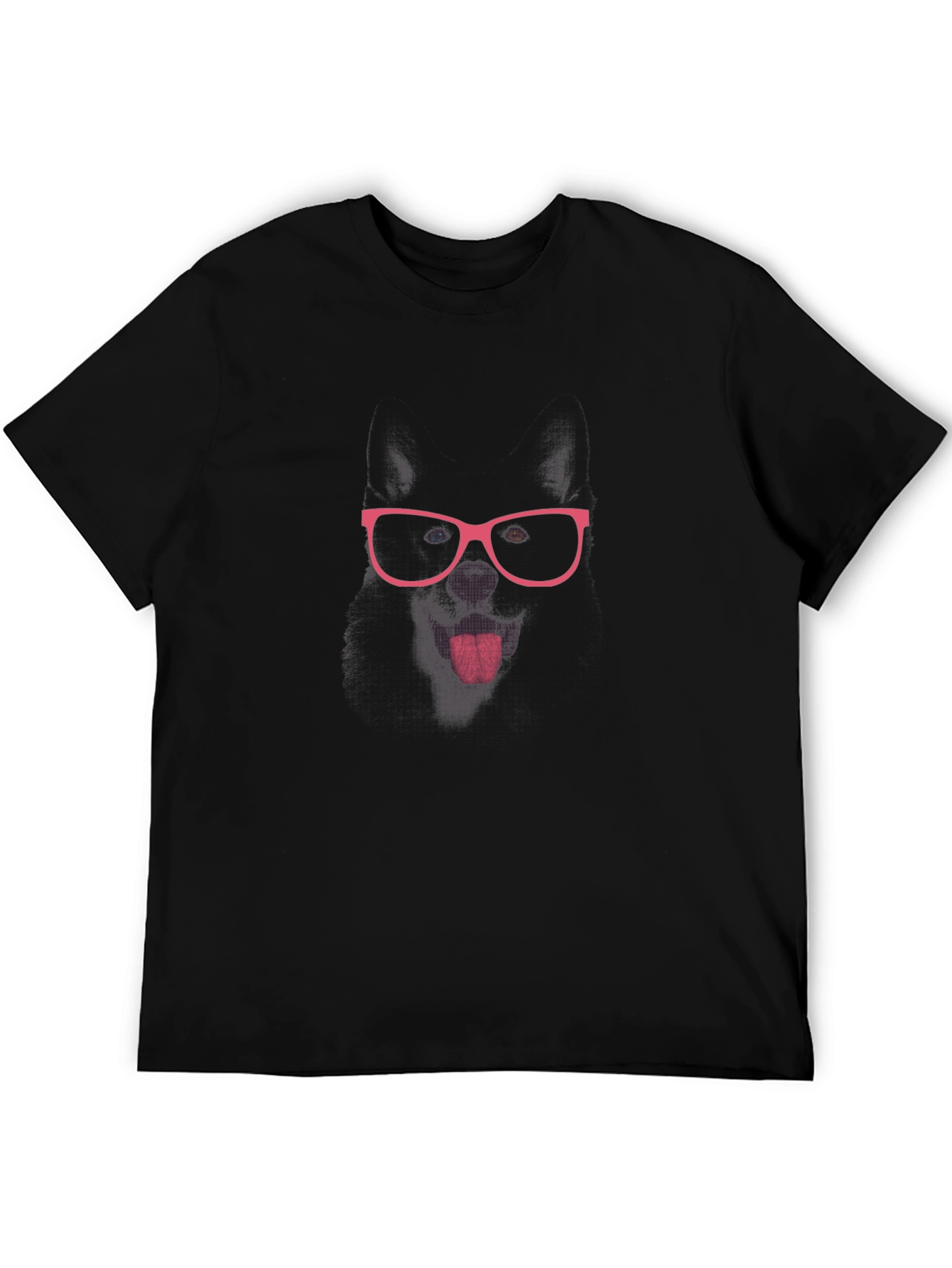 Black T-Shirt with Pink Glasses Face Print