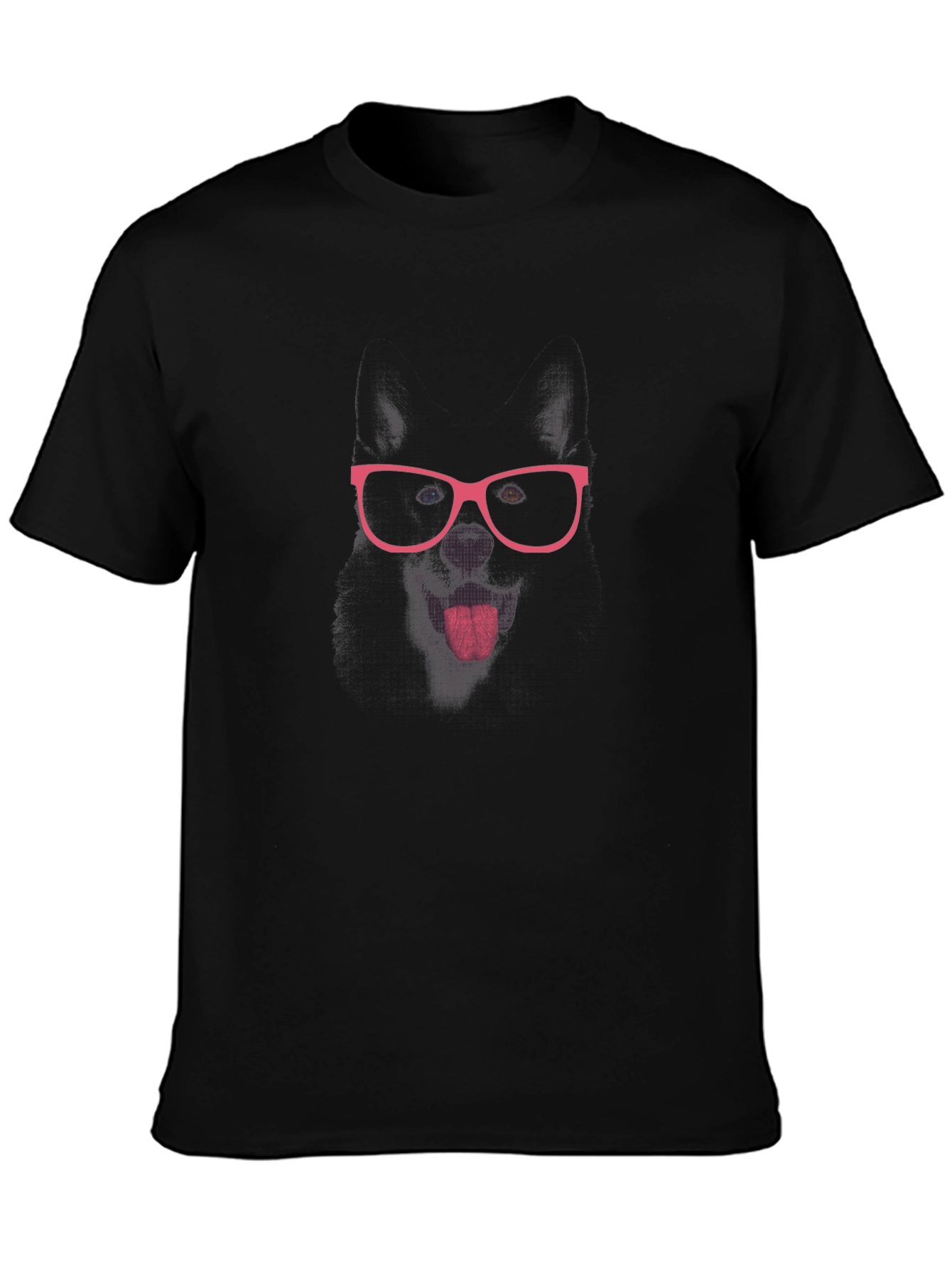 Black T-Shirt with Pink Glasses Face Print