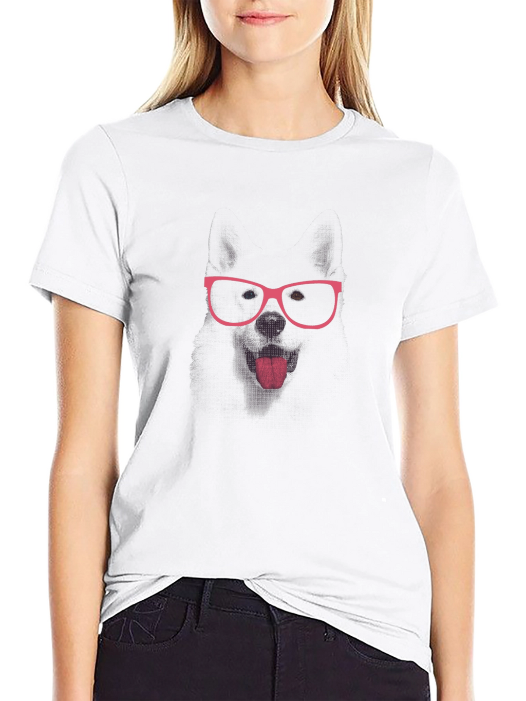 Black T-Shirt with Pink Glasses Face Print