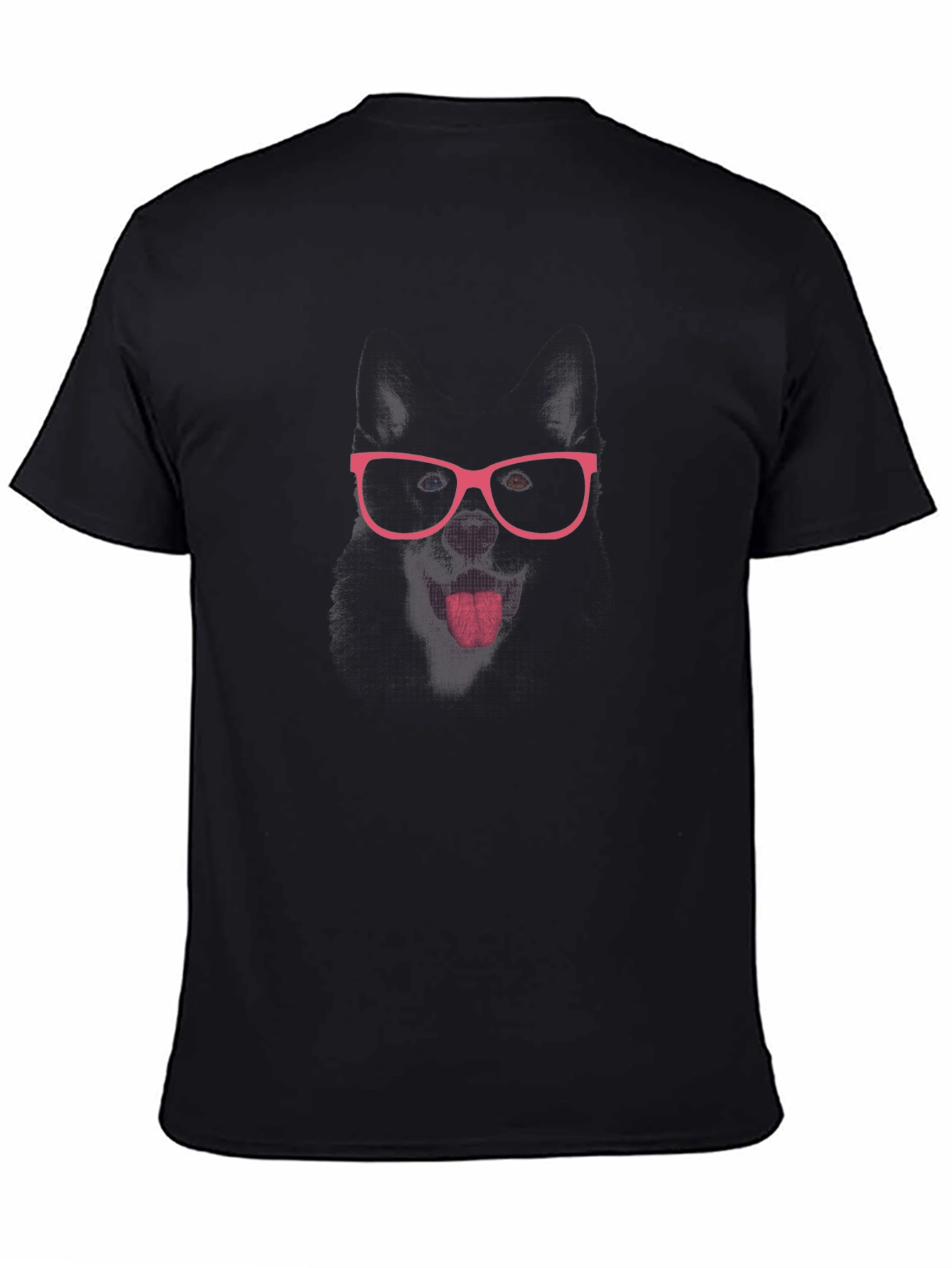 Black T-Shirt with Pink Glasses Face Print