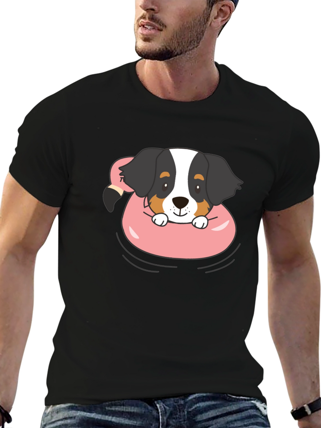 Dog in Flamingo Float Graphic T-Shirt