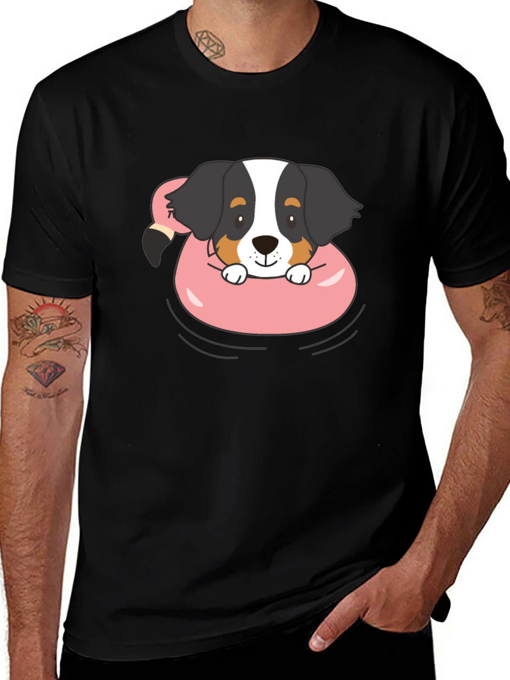 Dog in Flamingo Float Graphic T-Shirt