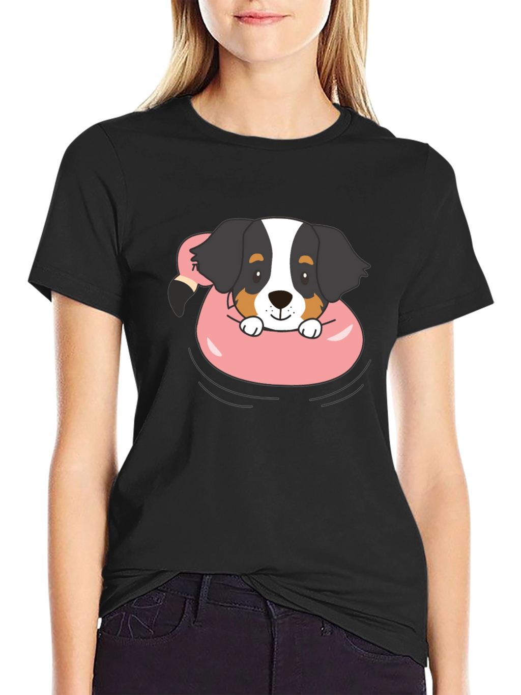 Dog in Flamingo Float Graphic T-Shirt