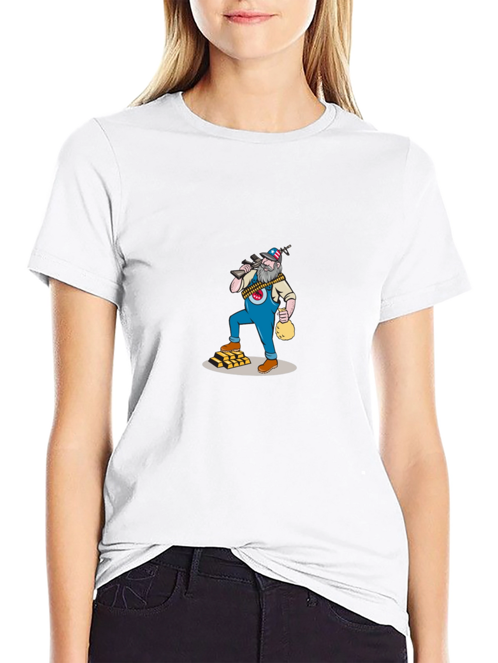 Black T-Shirt with Cartoon Gold Miner Design
