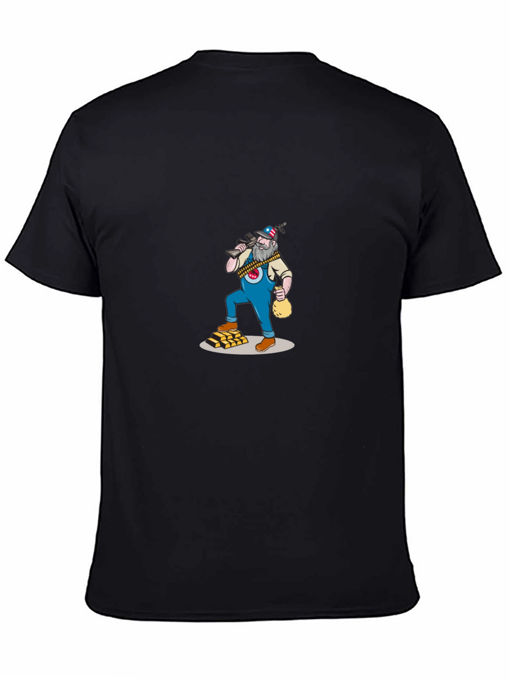 Black T-Shirt with Cartoon Gold Miner Design
