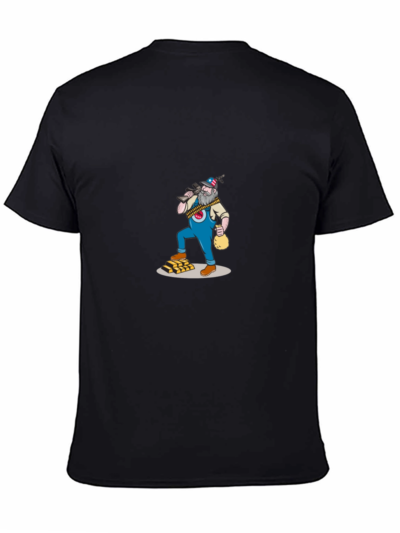 Black T-Shirt with Cartoon Gold Miner Design